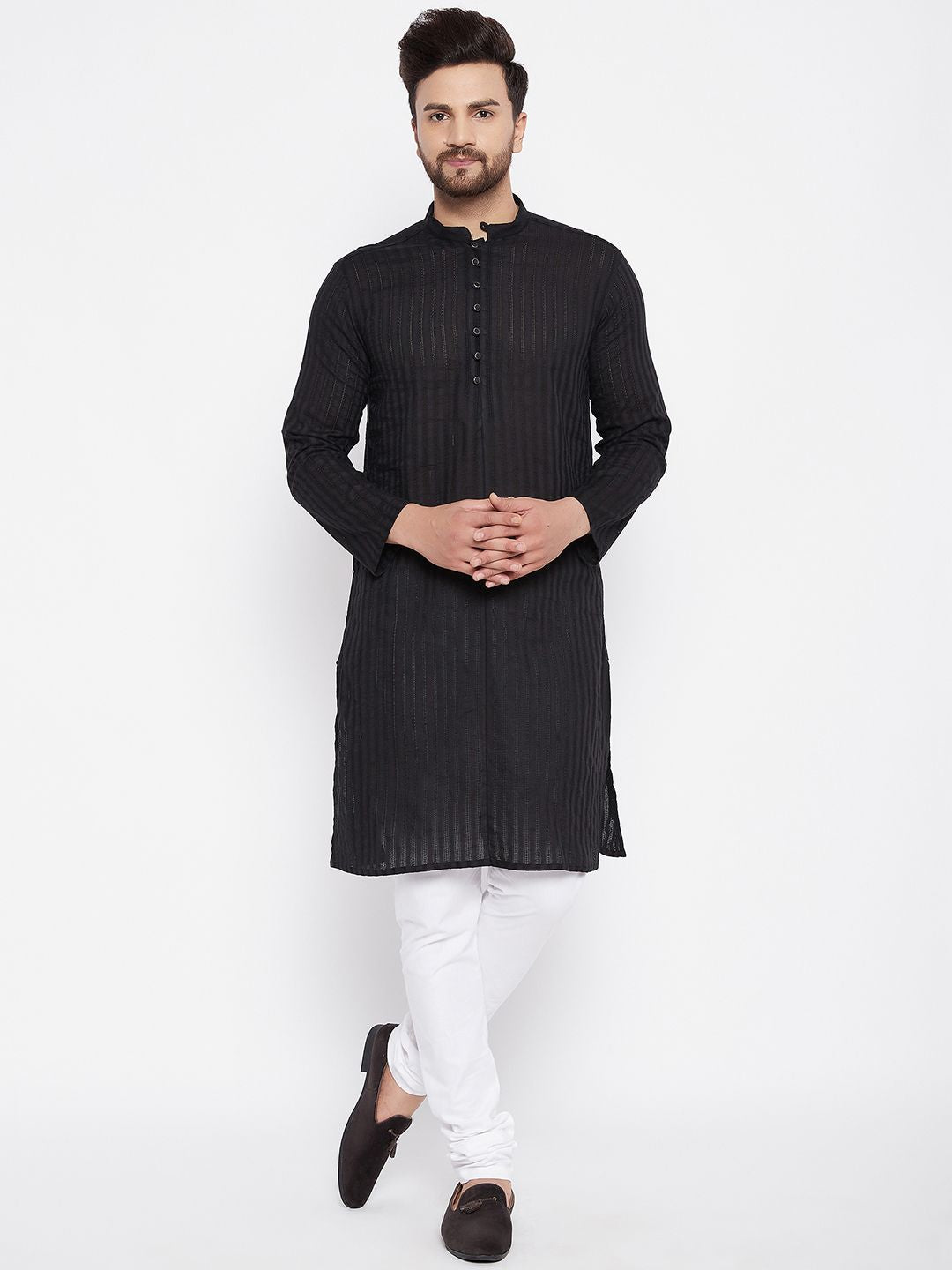 Men's Cotton Black Straight Kurta
