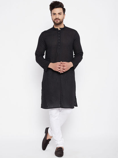 Men's Cotton Black Straight Kurta