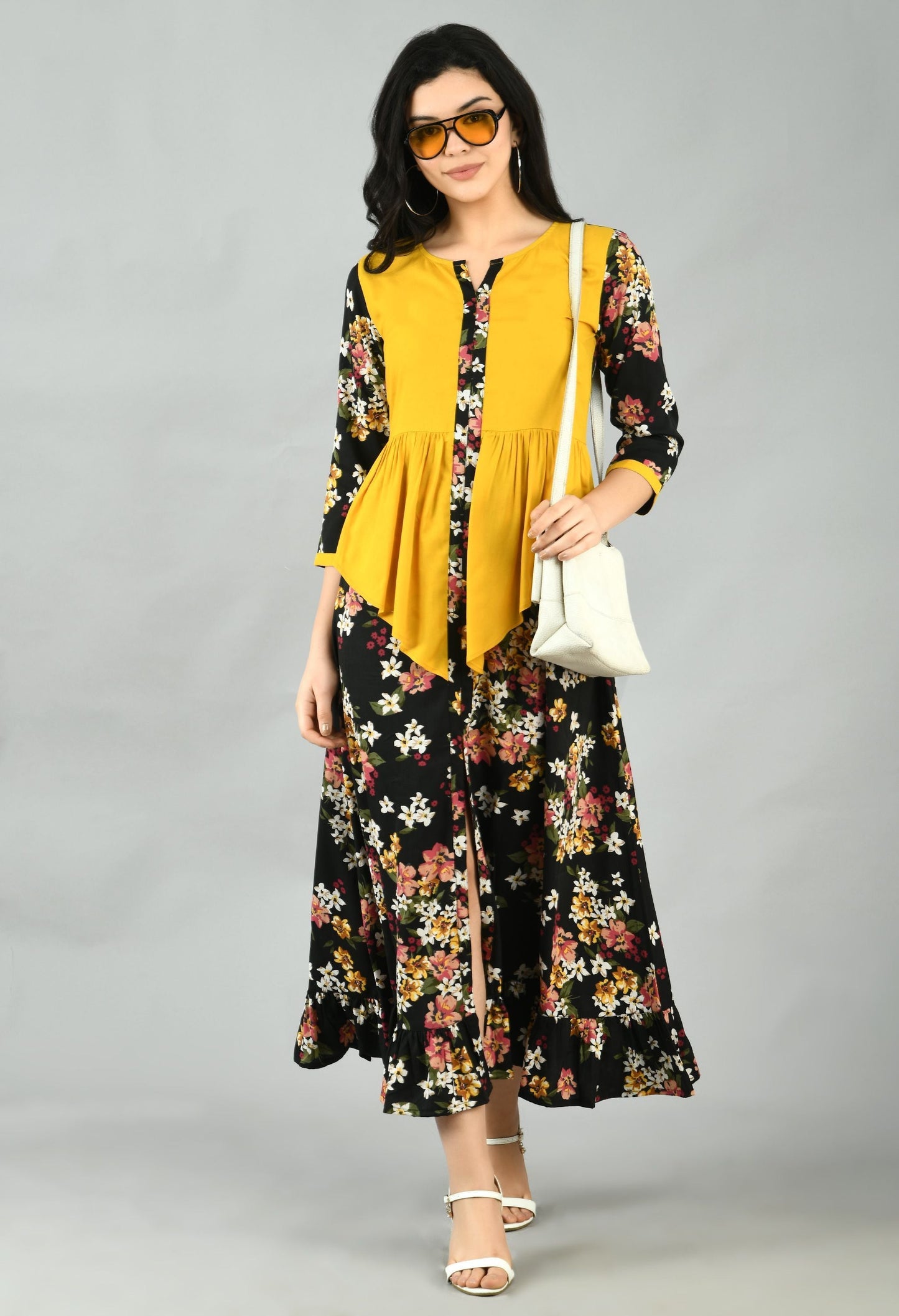 Women's Multi Polyester Printed 3/4 Sleeve Round Neck Casual Dress