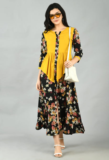 Women's Multi Polyester Printed 3/4 Sleeve Round Neck Casual Dress