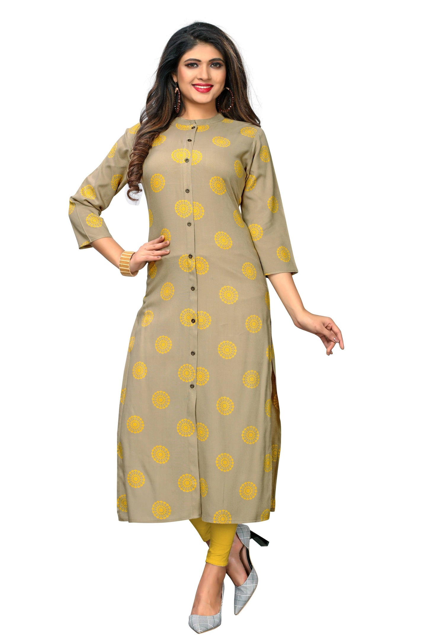 Women's Beige Straight Kurta By Vbuyz (1
