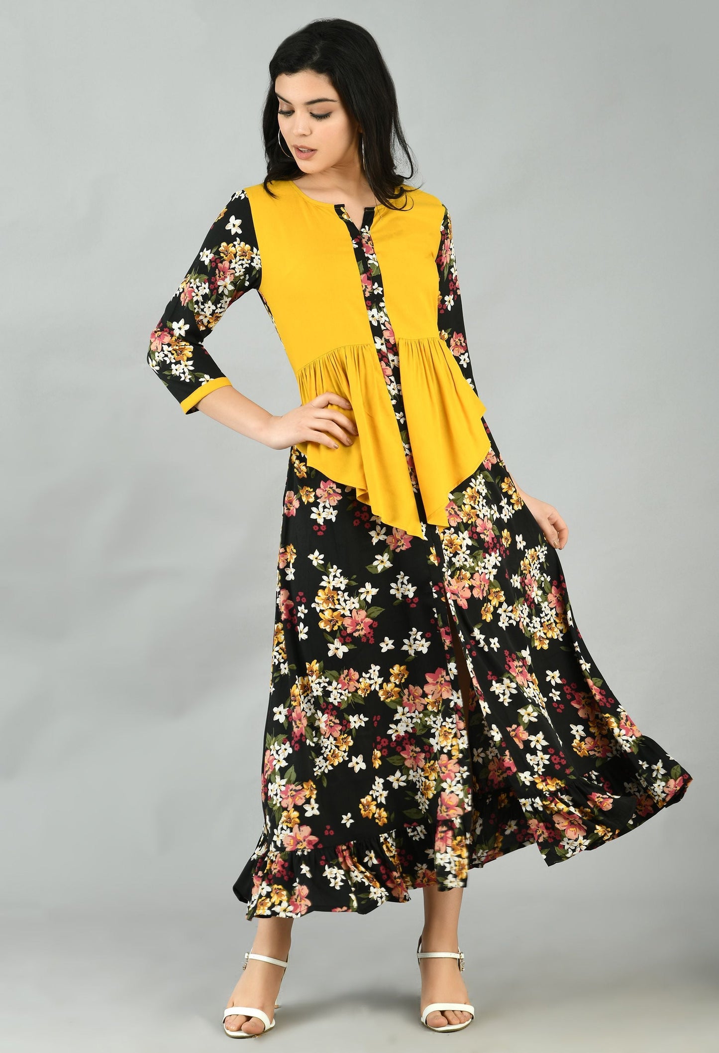 Women's Multi Polyester Printed 3/4 Sleeve Round Neck Casual Dress