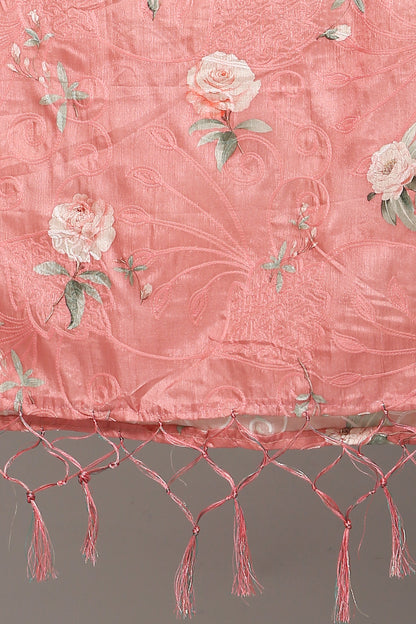 Women's Onion Color Art Silk Embroidery and Digital Printed Dupatta