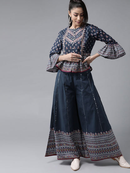 Women's Floral Printed Crop-Top Palazzo Set