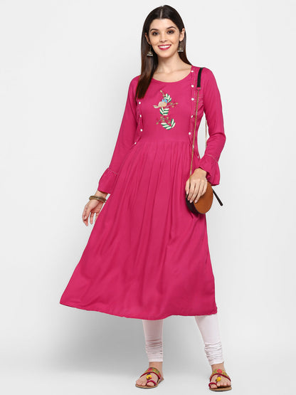 Women's Pink Rayon Anarkali Kurta By Vbuyz (1