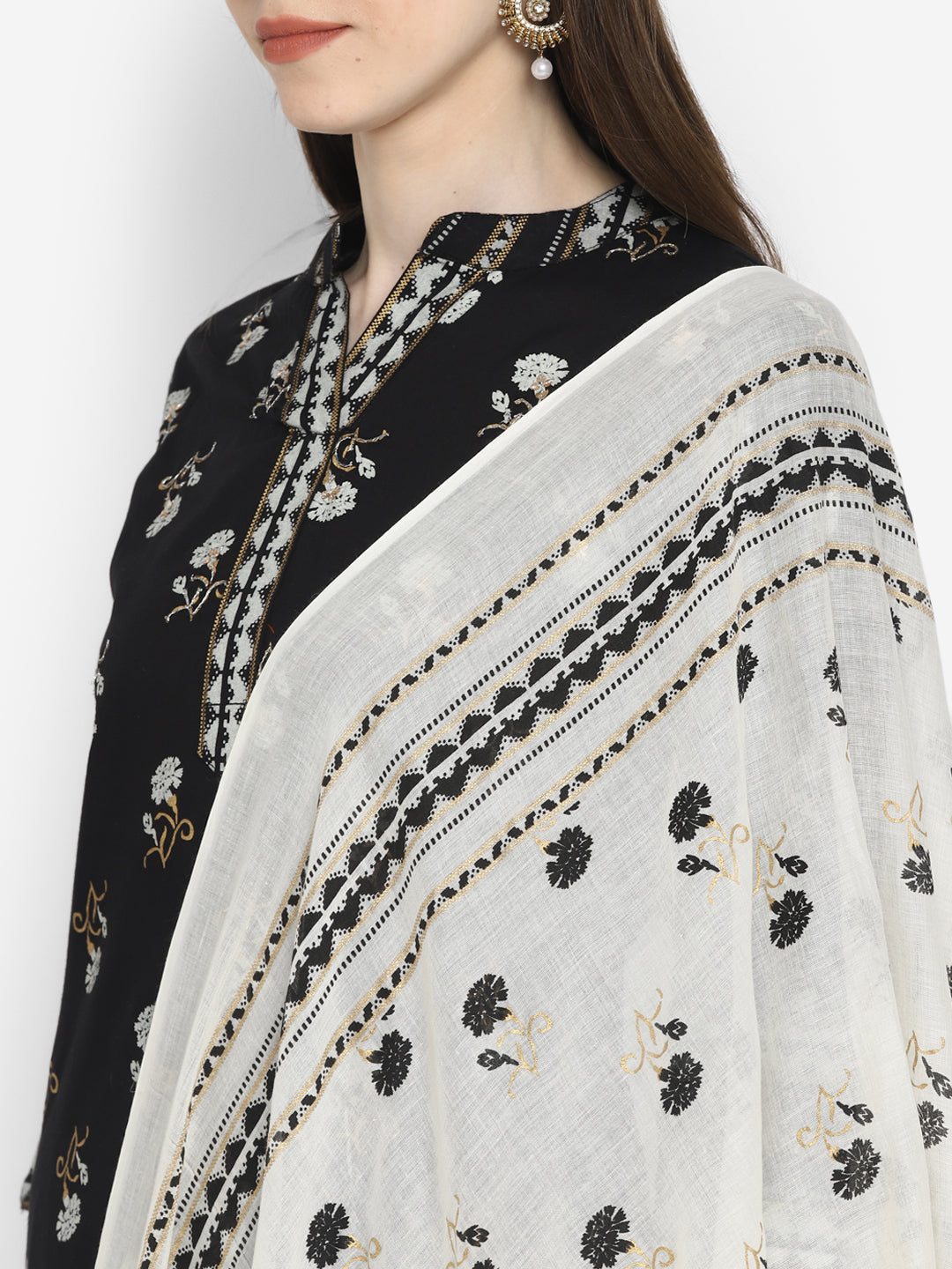Women's Black A-Line Kurta,Pant & Dupatta Set By Vbuyz- (3