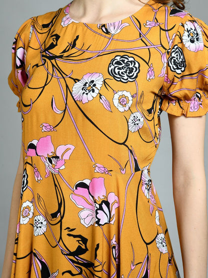 Women's Multi Rayon Printed Short Sleeve Round Neck Casual Dress
