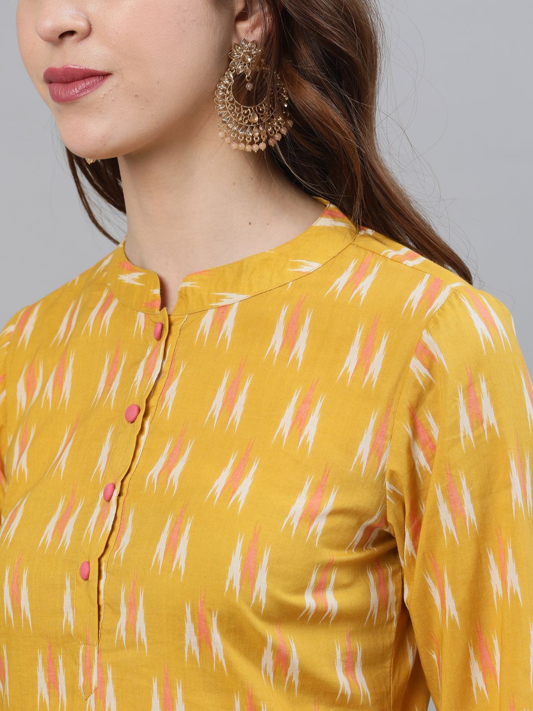 Women's Yellow Ikat Printed Straight Kurta