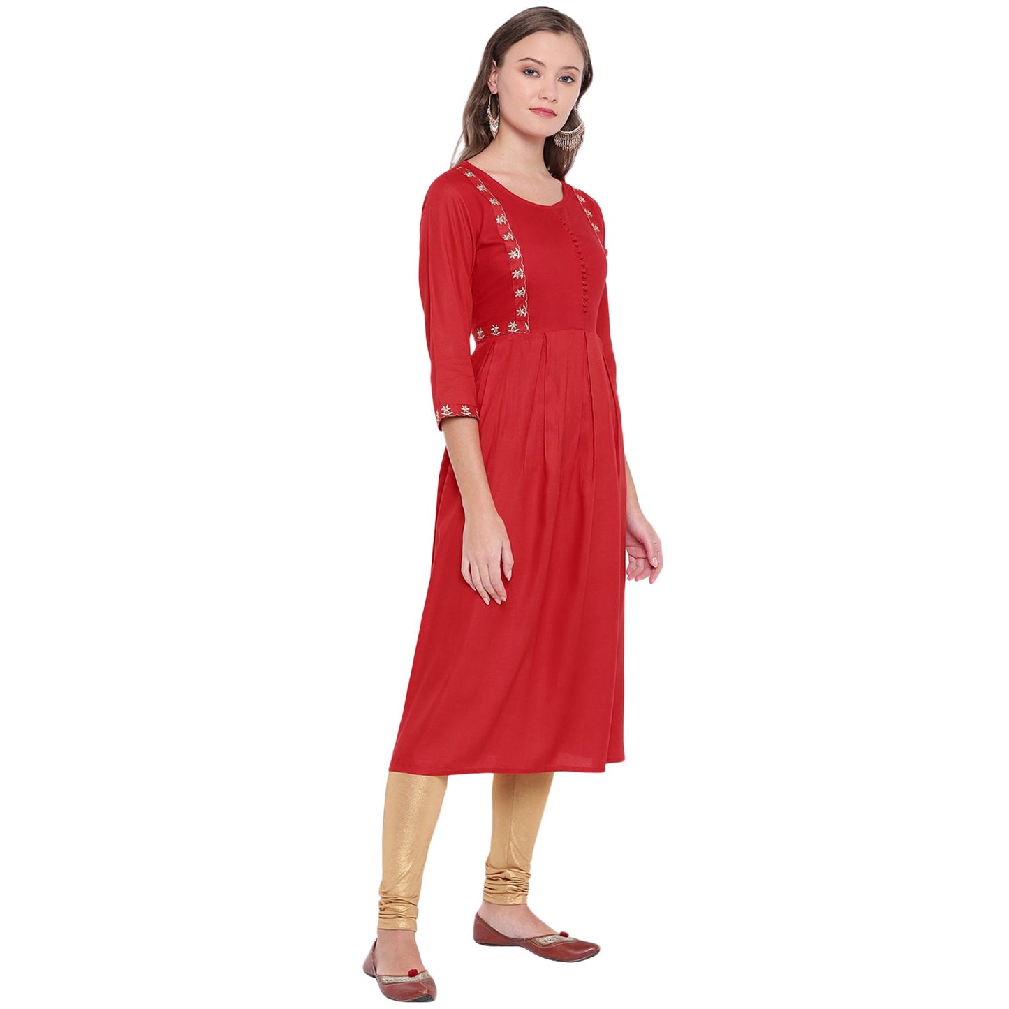 Women's Red Anarkali Rayon Kurta By Vbu
