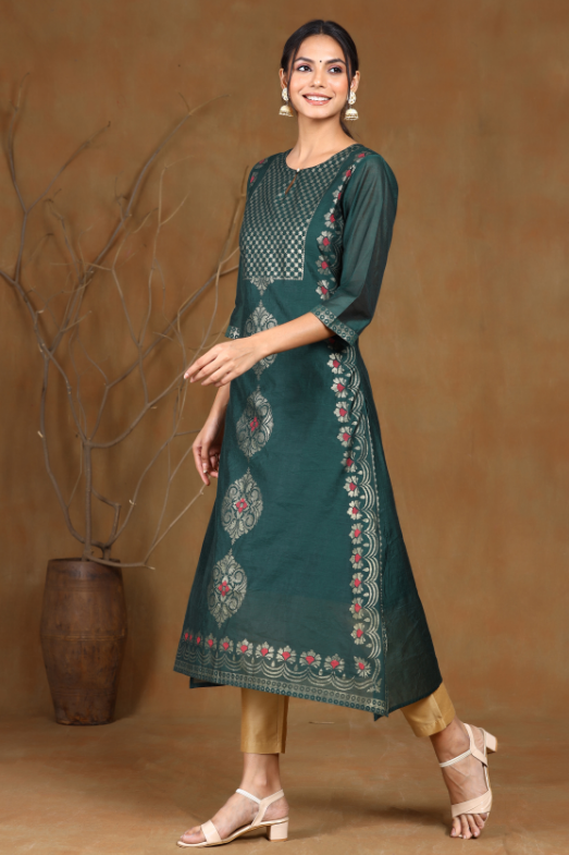 Women's Modal Chanderi Printed Straight Kurta
