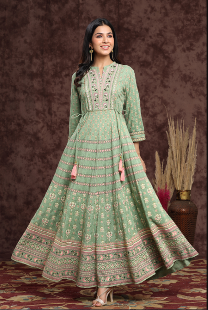 Women's Rayon Embroidered Flared Dress