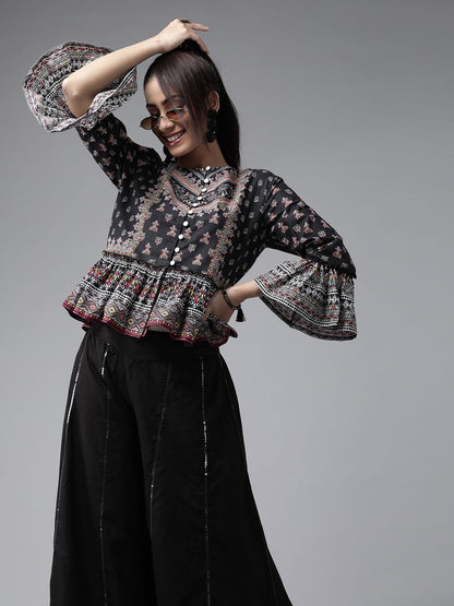Women's Floral Printed Crop-Top Palazzo Set