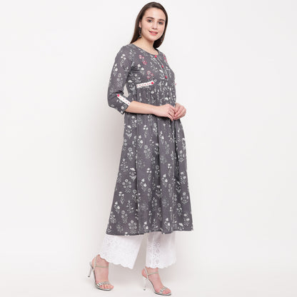 Women's Grey Anarkali Cotton Kurta By Vbu