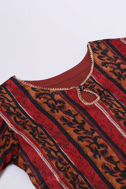 Women's Maroon Color Satin Blend Straight Printed Kurta Pant Set