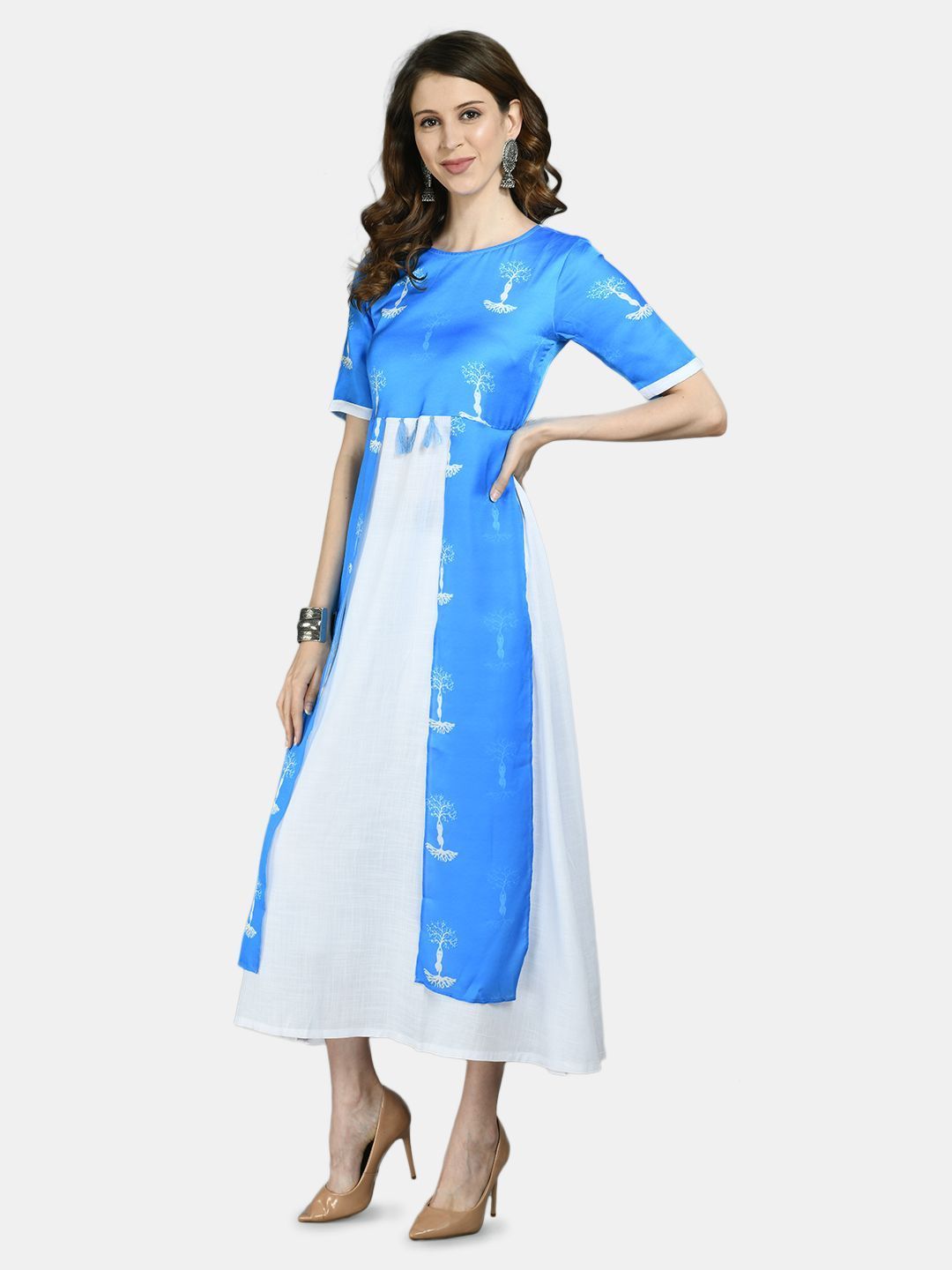 Women Blue Printed Dress by Myshka (