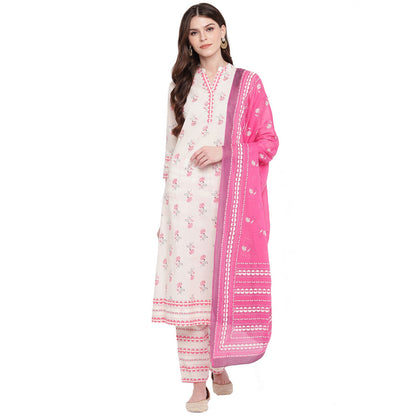 Women's White & Red Cotton Kurta With Palazzo & Dupatta By Vbuyz (3