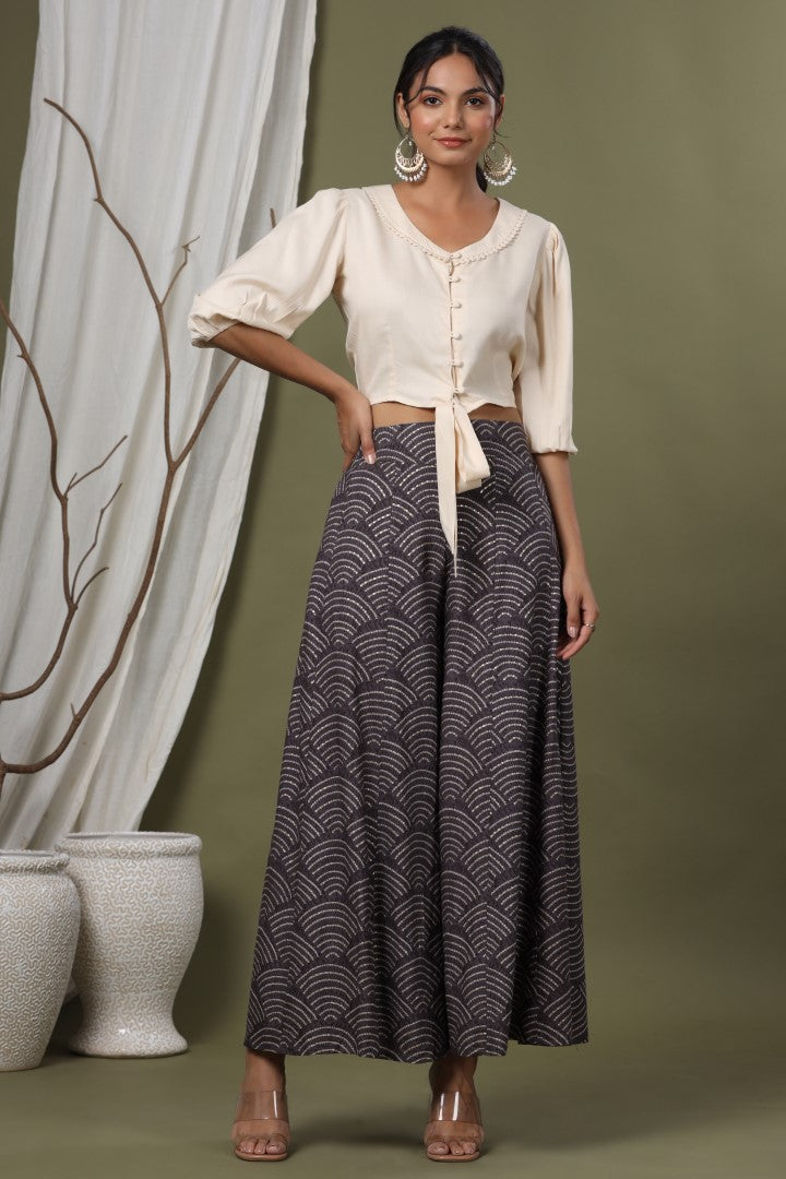 Women's Grey Viscose Rayon Palazzo