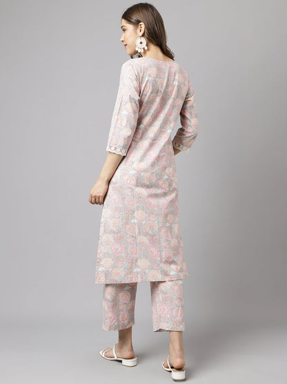 Women's Pink Cotton A-Line Kurta set