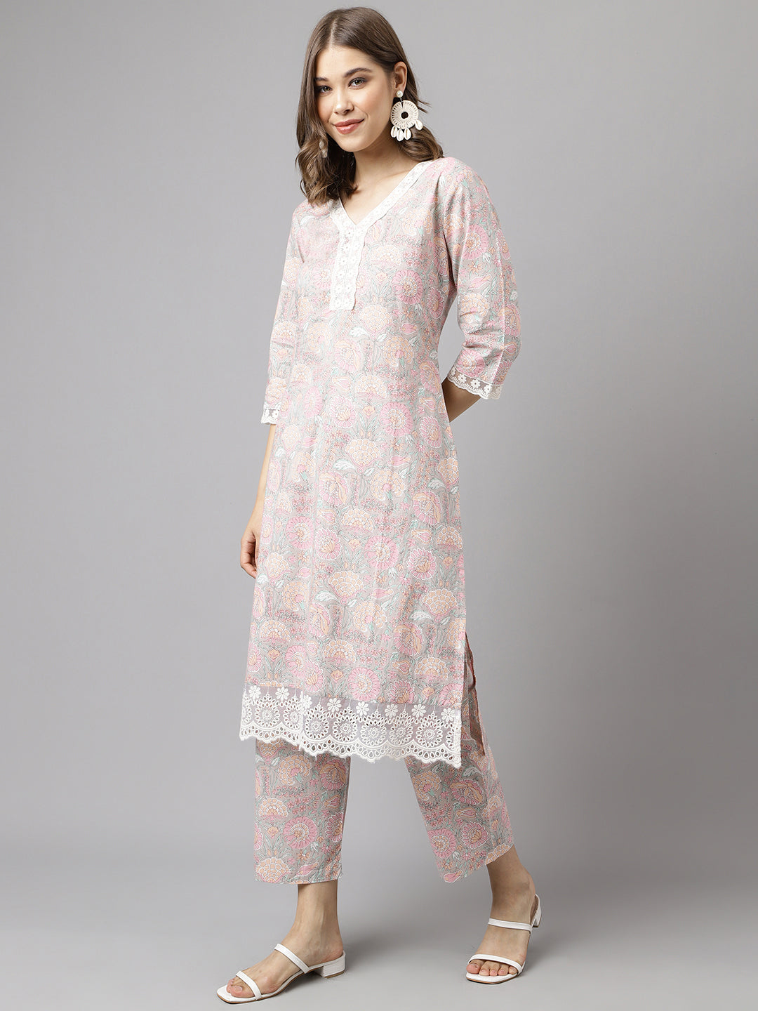 Women's Pink Cotton A-Line Kurta set