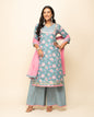 Women's Sky Blue Cotton Straight Kurta Palazzo Set with dupatta