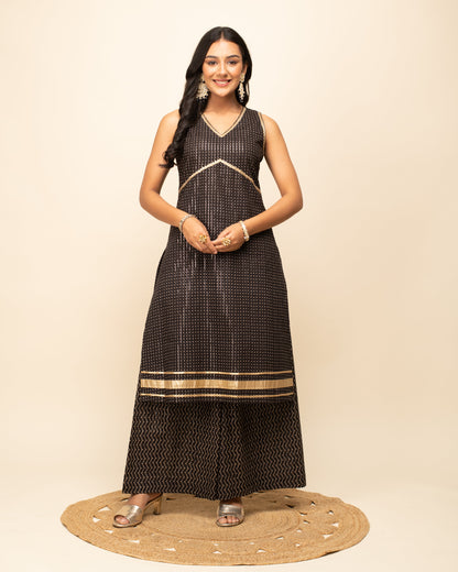 Women's Black Lurex Cotton Straight Kurta Pant With dupatta
