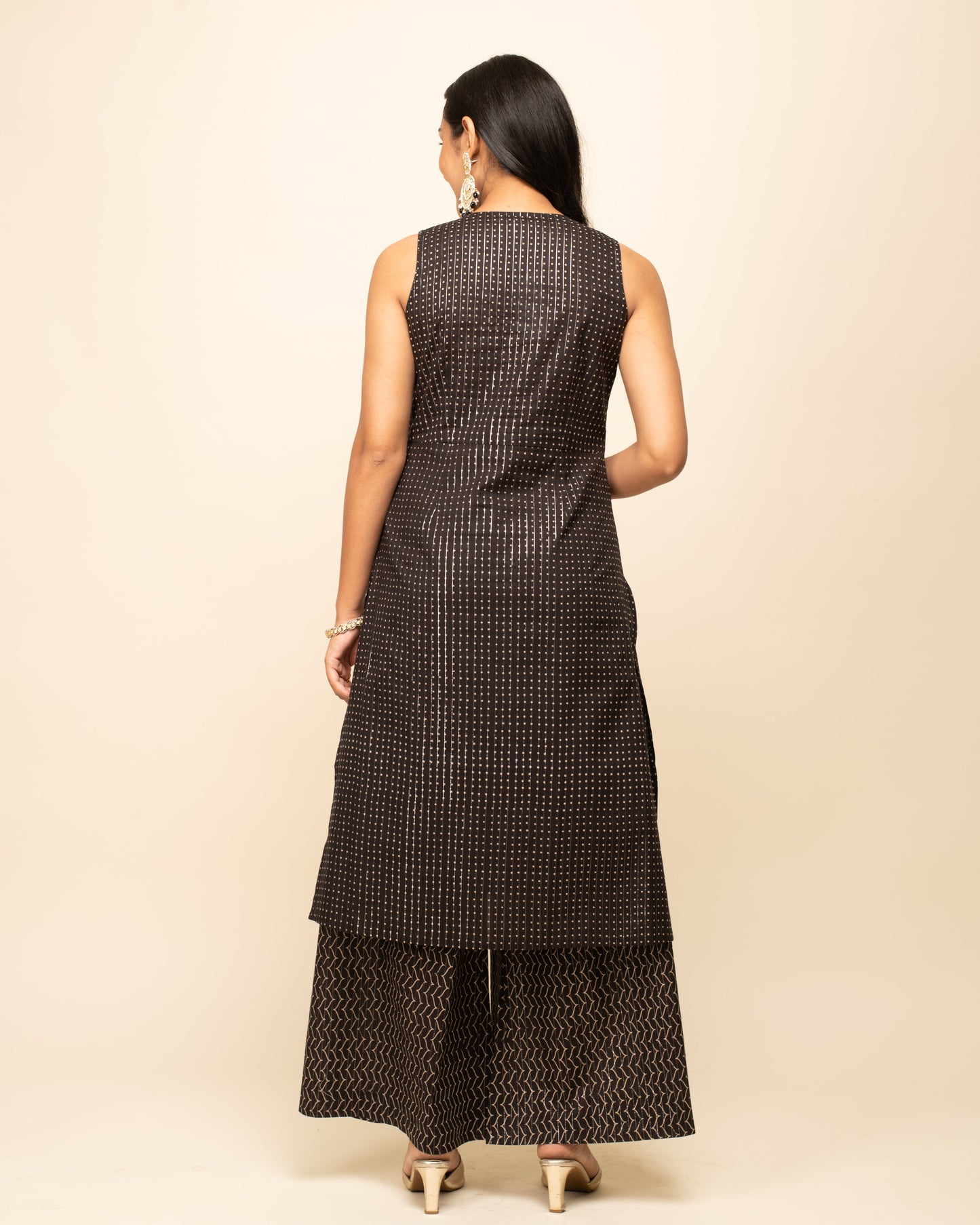 Women's Black Lurex Cotton Straight Kurta Pant With dupatta