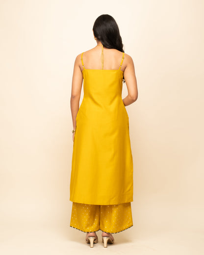 Women's Yellow Silk Blend Straight Kurta Palazzo Set with dupatta