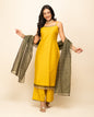 Women's Yellow Silk Blend Straight Kurta Palazzo Set with dupatta