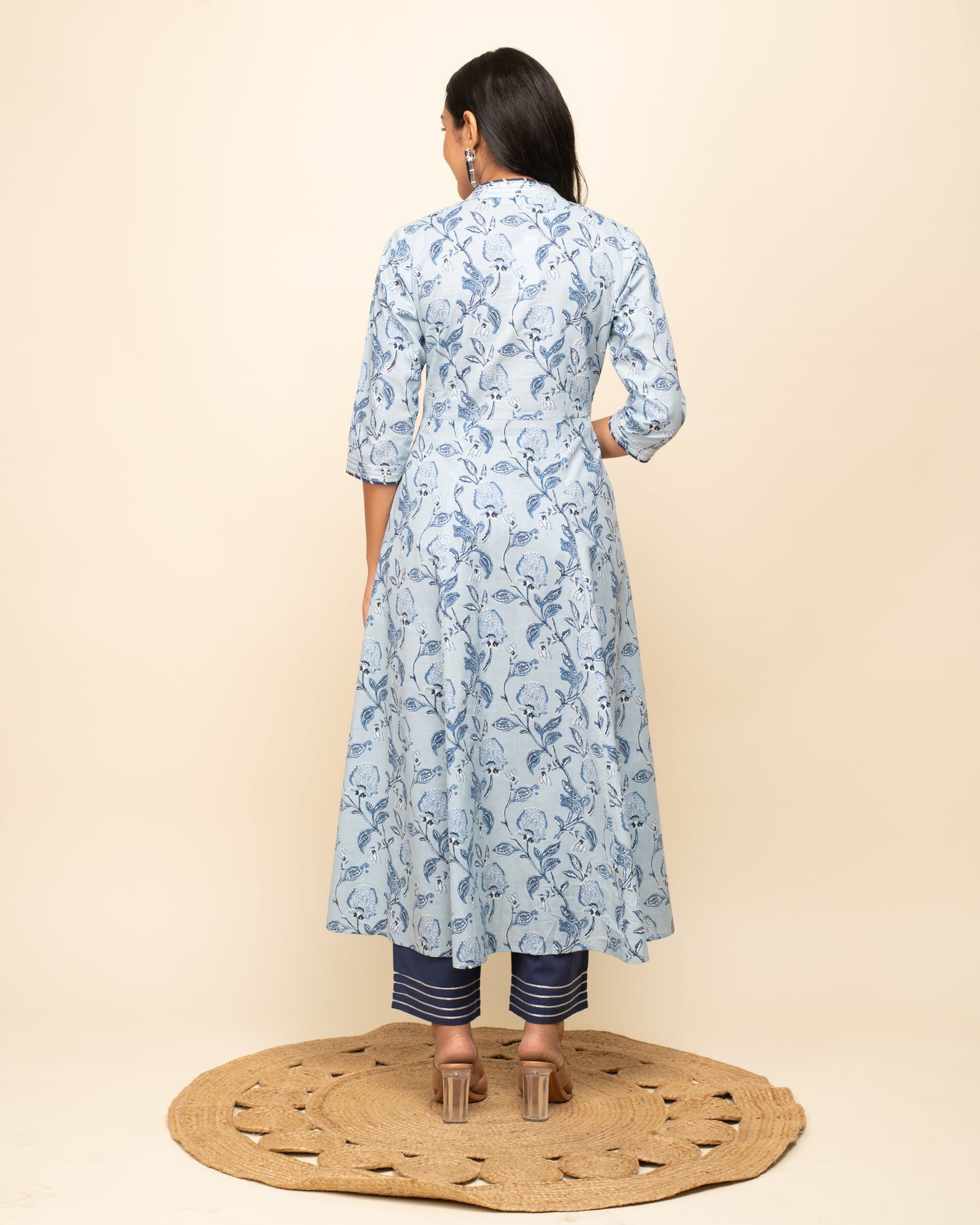 Women's Light Blue Cotton A-Line Kurta Pant With dupatta