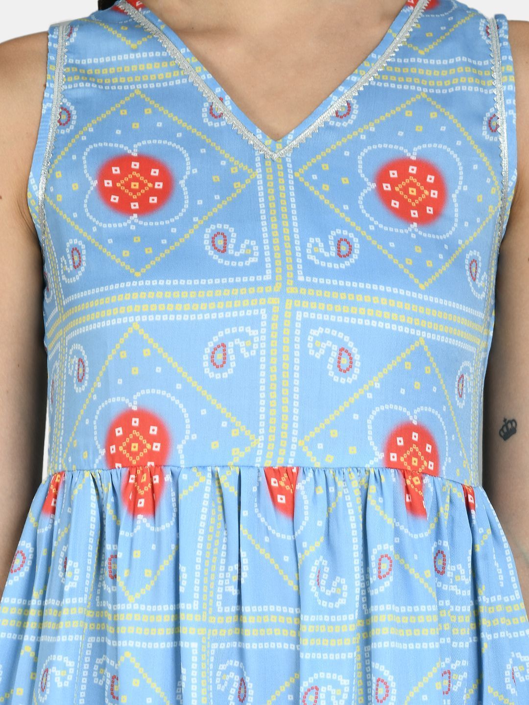 Women Sky Blue Printed Cotton Dress by Myshka (