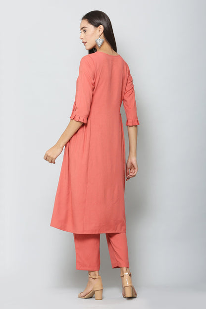 Women's Embroidery Rayon Kurta And Pant With Dupatta Set