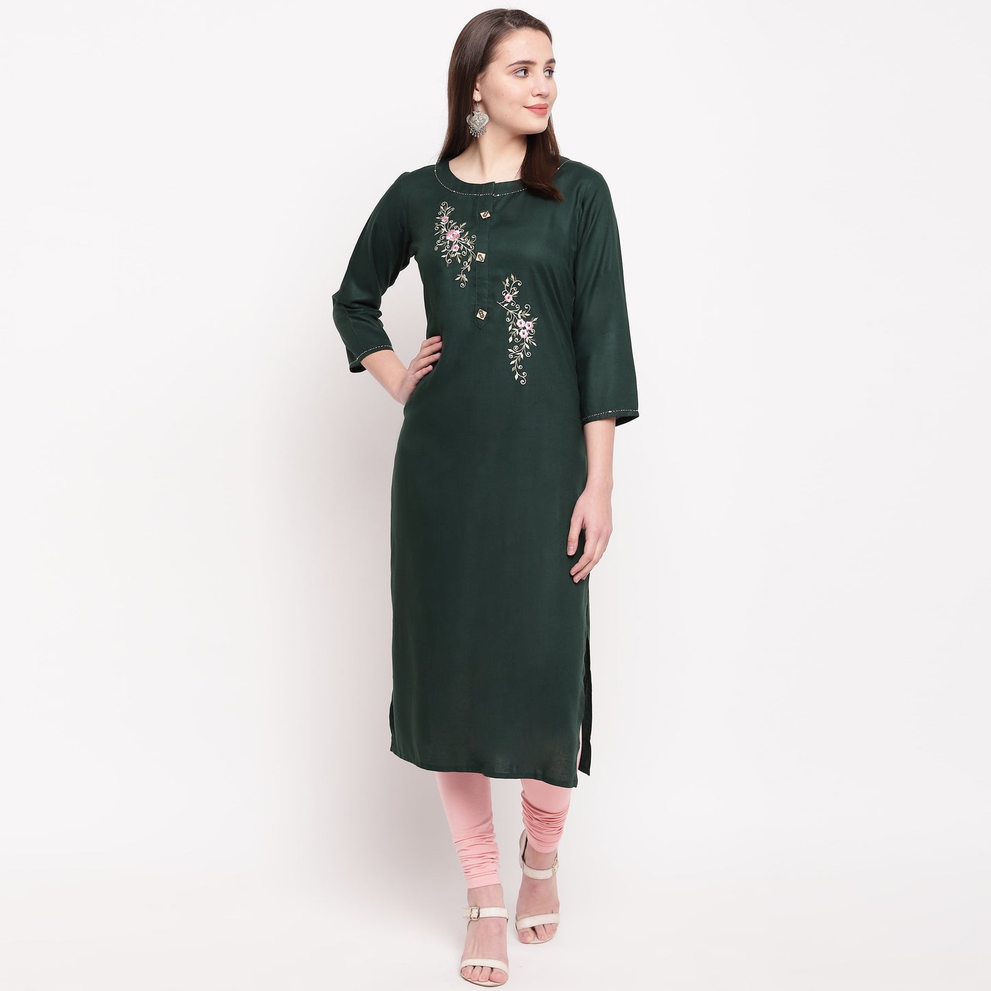 Women's Dark Green Rayon Kurta By Vbu