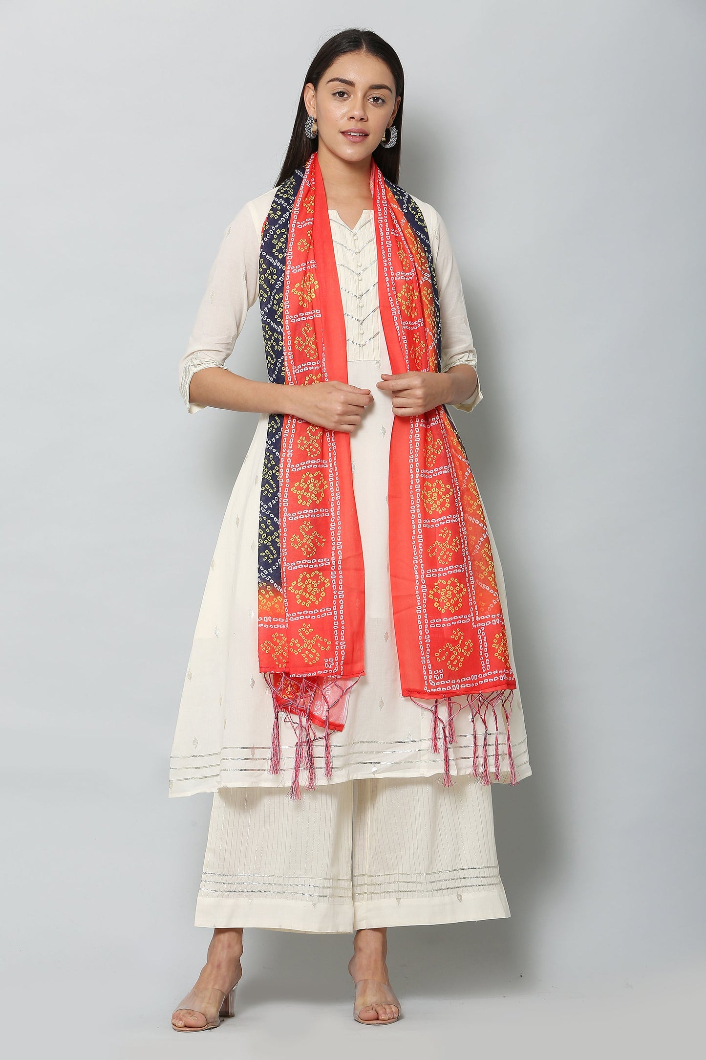 Women's Red & Blue Color Bandhani Digital Printed Dupatta