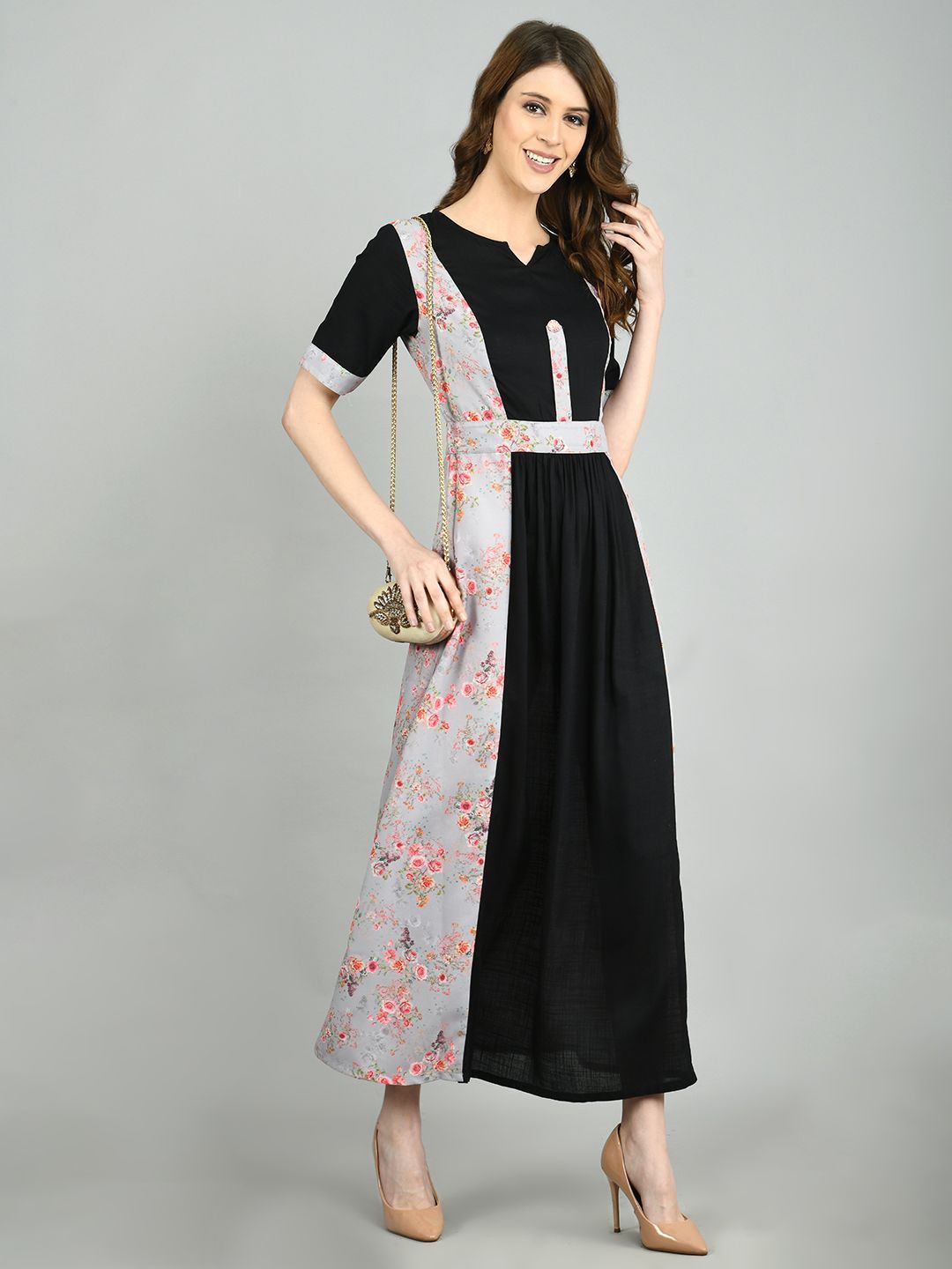 Women's Multi Polyester Printed Half Sleeve Round Neck Casual Dress