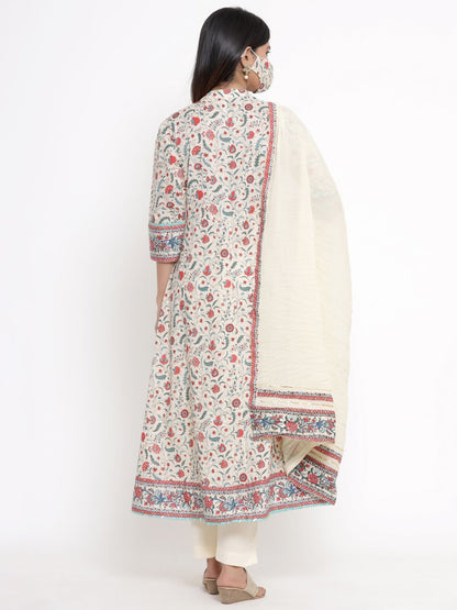 Women's Printed Flared Kurta Pant Dupatta Set