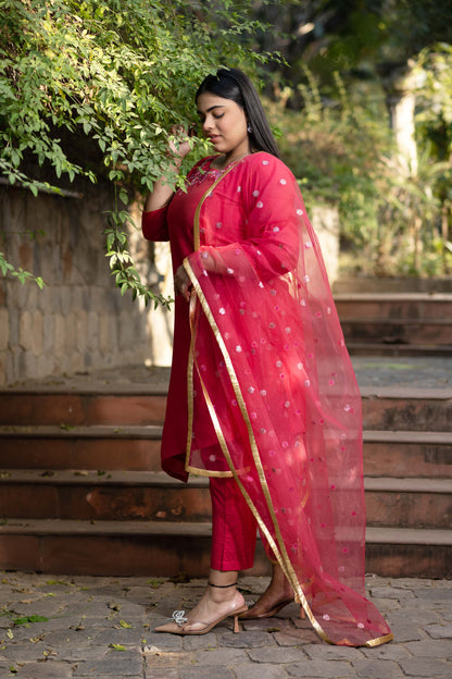 Women's Plus Size Hand Work Pink Kurta Set
