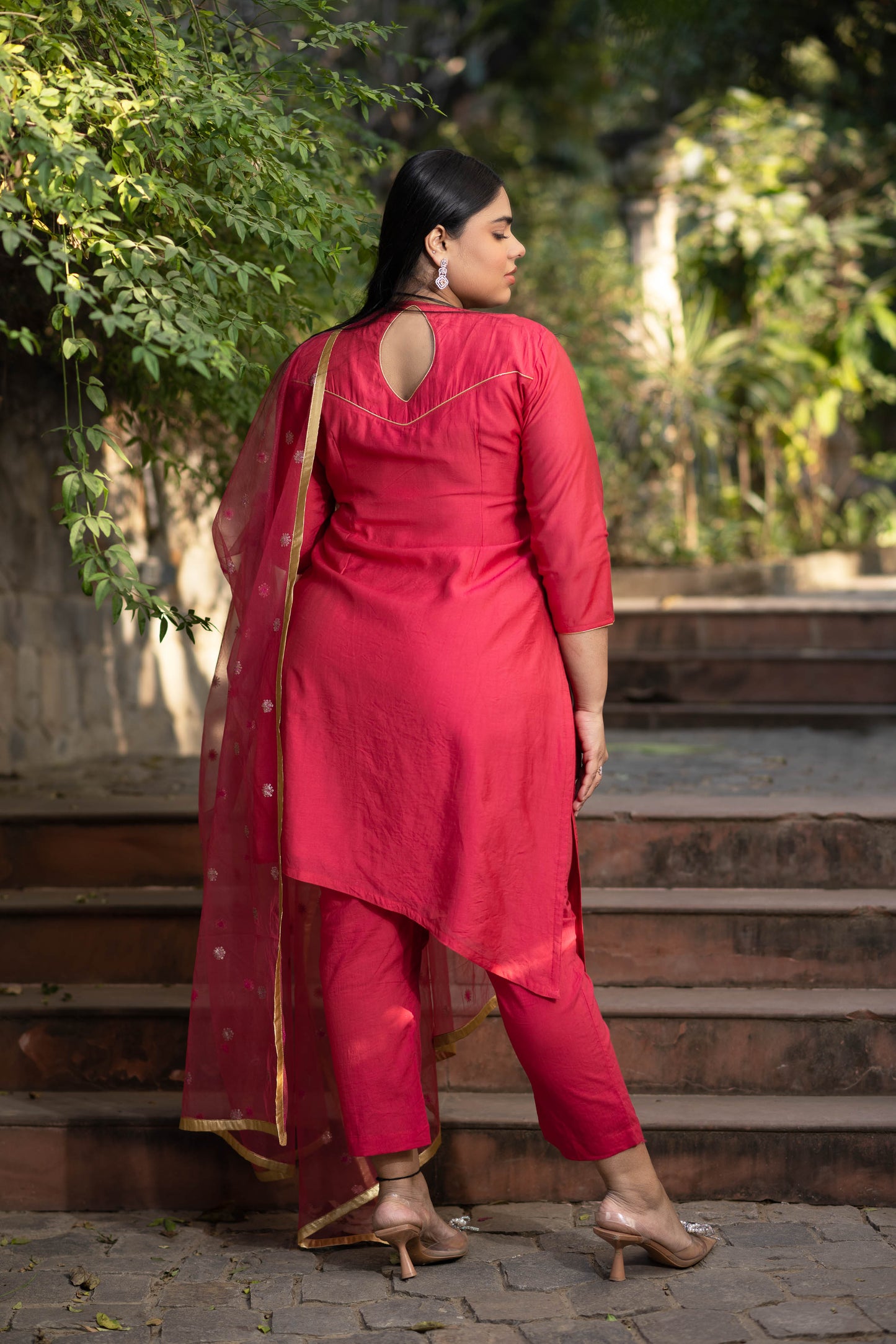 Women's Plus Size Hand Work Pink Kurta Set