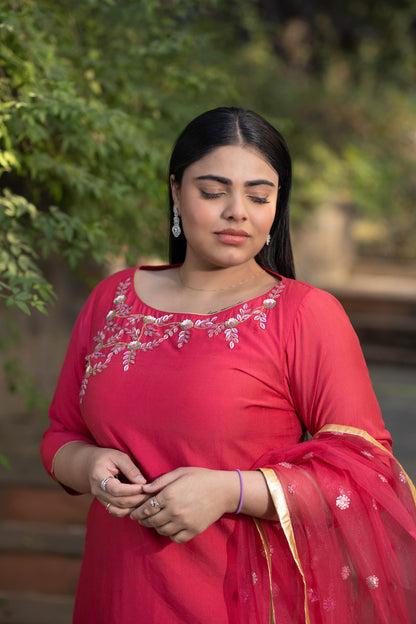 Women's Plus Size Hand Work Pink Kurta Set