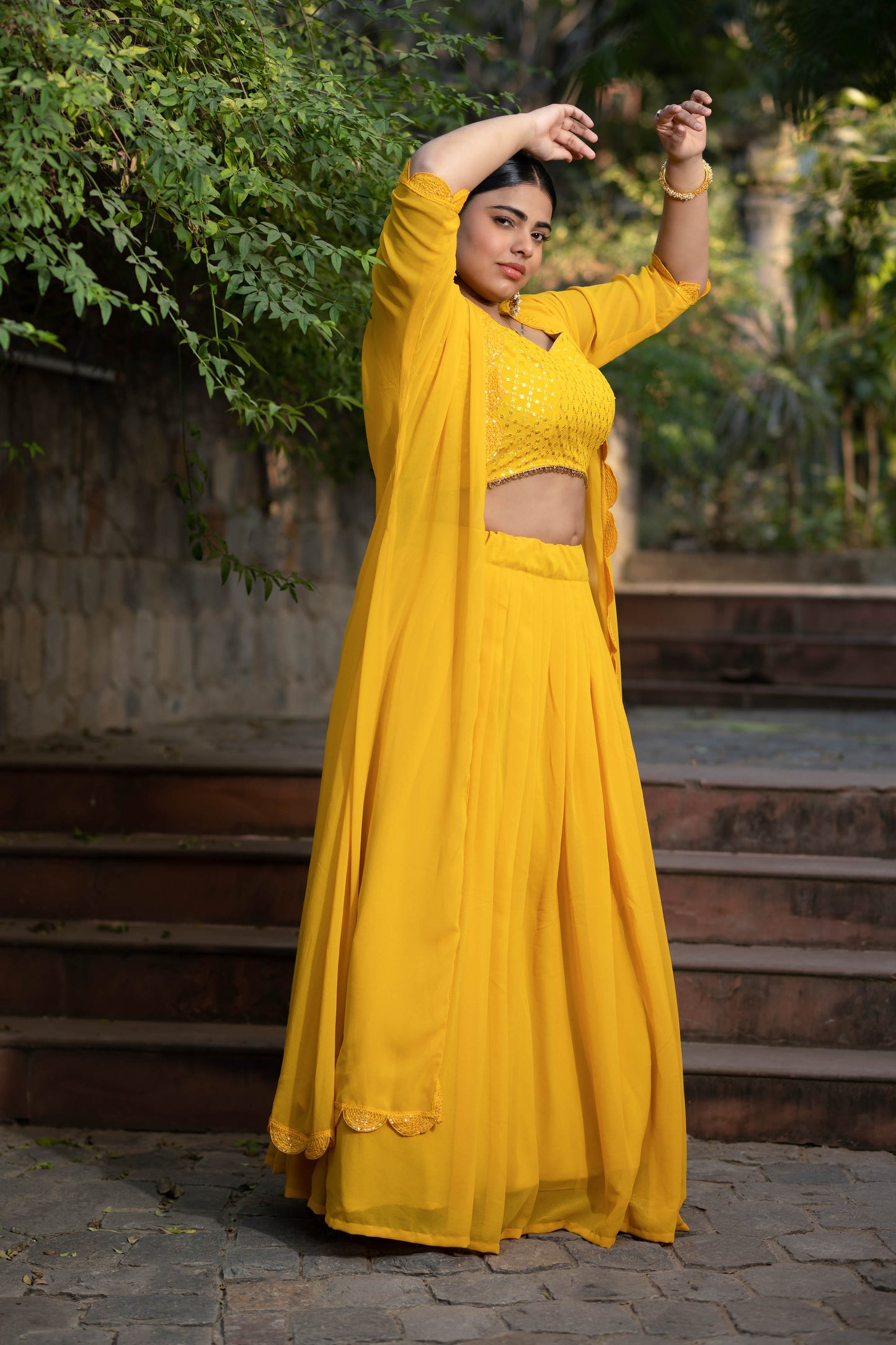 Women's Plus Size Daffodil Yellow Lehenga