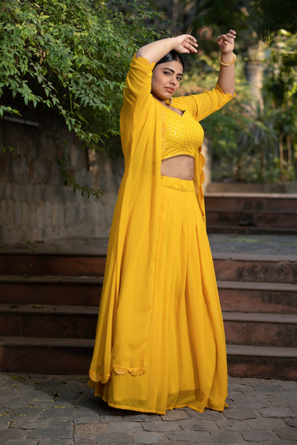 Women's Plus Size Daffodil Yellow Lehenga