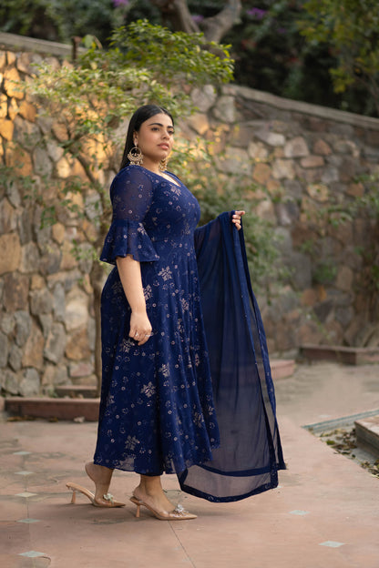 Women's Plus Size Imperial Blue Anarkali Set