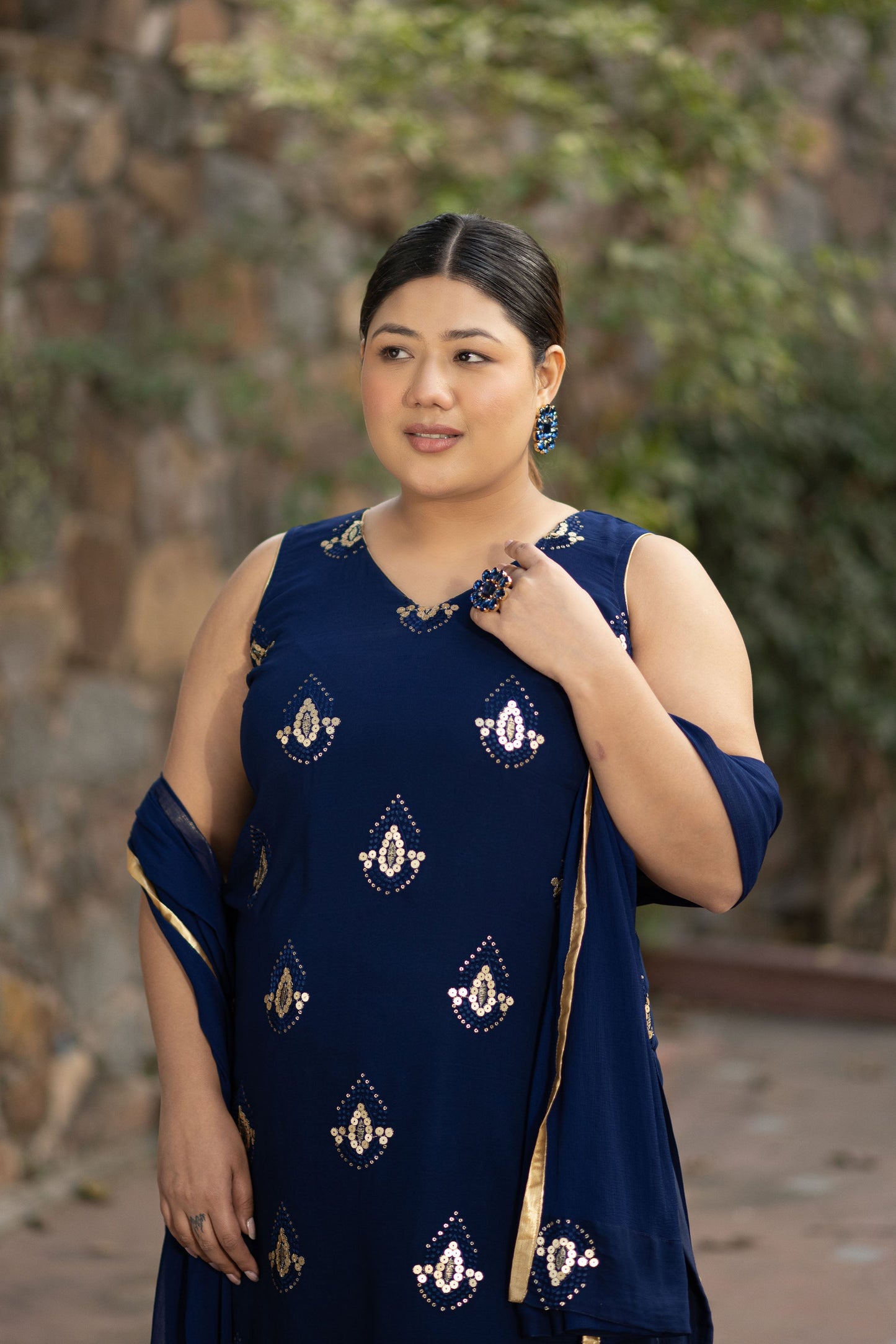 Women's Plus Size Deep Blue Patialla Set