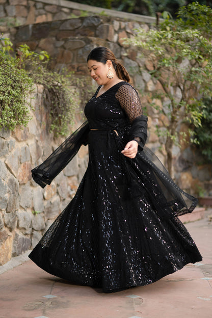 Women's Plus Size Black Lehenga Choli Set