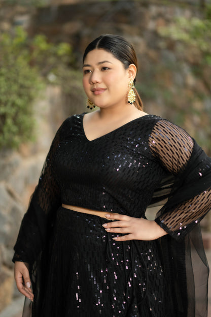 Women's Plus Size Black Lehenga Choli Set