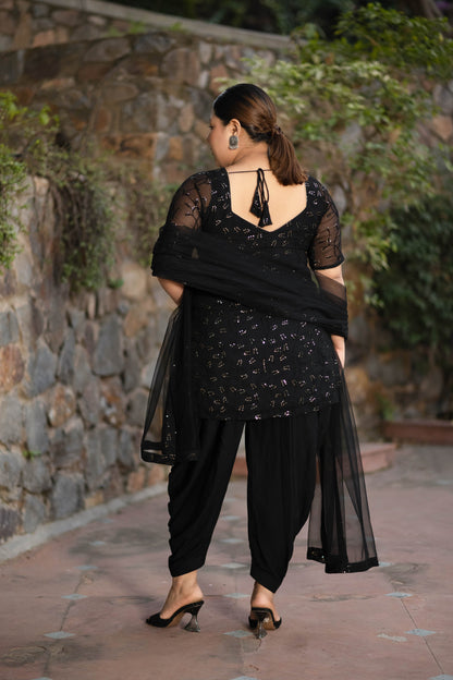 Women's Plus Size Black And Golden Patialla