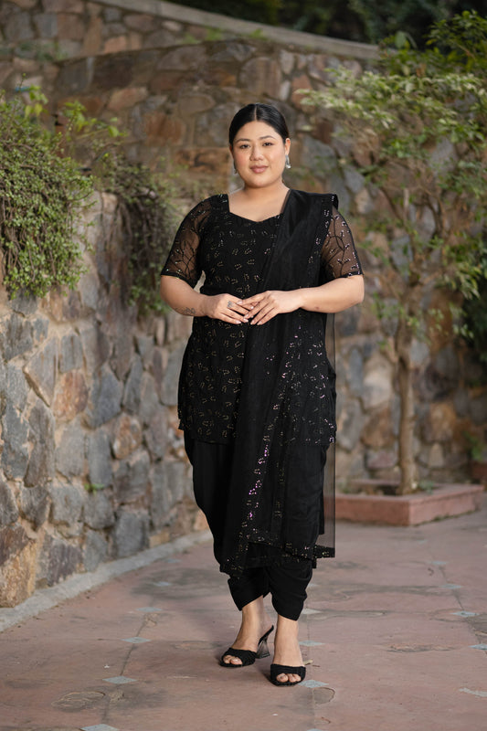 Women's Plus Size Black And Golden Patialla