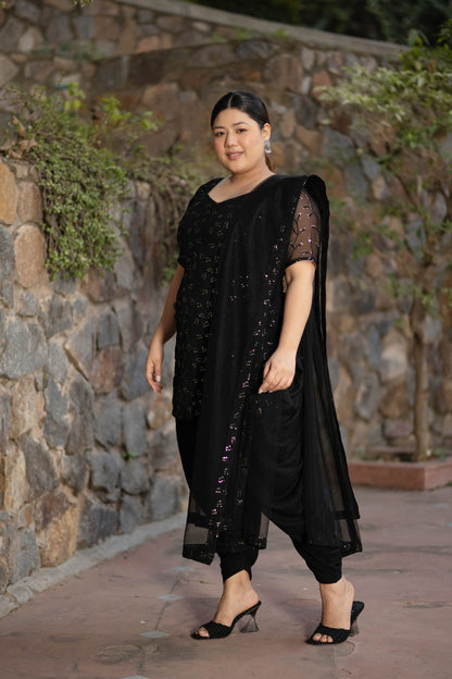 Women's Plus Size Black And Golden Patialla