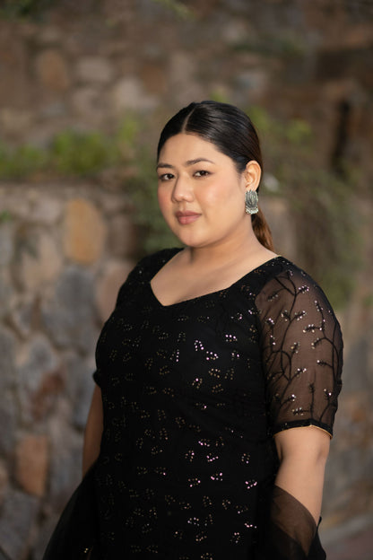 Women's Plus Size Black And Golden Patialla