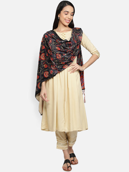 Women's Multicolored Polyster Velvet  Digital Printed Dupatta