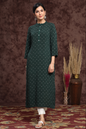 Women's Bottelgreen Rayon Slub Embellished Straight Kurta